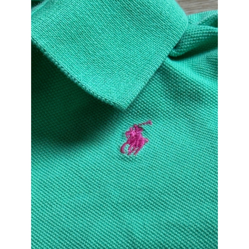 Euc Baby Girls Ralph Lauren green polo short sleeve stretch ruffle collar sz 24M - Picture 5 of 7